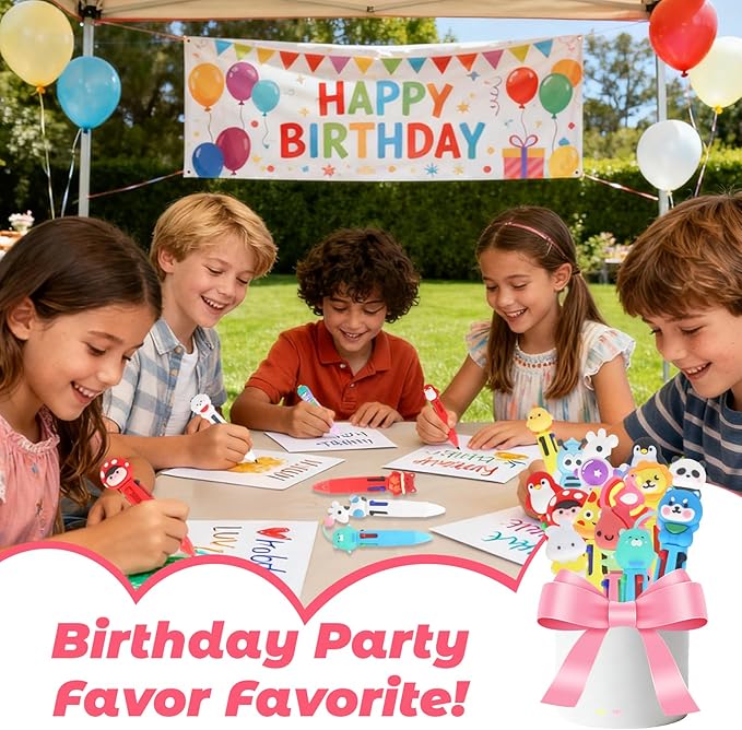 Mini Multicolor Pens in One 4-in-1, Cute Pens Bulk for Children's Party Favors and Birthdays Gifts, Fun Kawaii Cool Ballpoint Pen for Kids Classroom Prizes Teacher Supplies (Cute, 24)