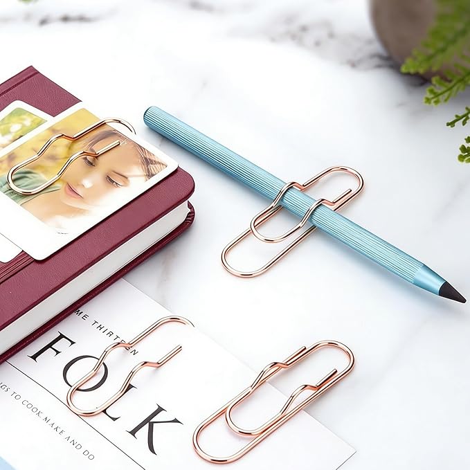 12Pcs Pen Holder Clips - Pen Holding Paper Clips Metal for Notebooks, Decorative Pencil Clip Organizer, Multi-Functional Bookmark & Card Holder for Desk Organization Rose Gold