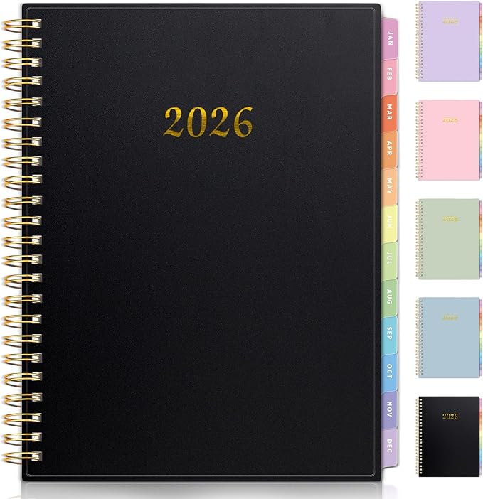 2026 Planner, Annecy Weekly ＆ Monthly Planner 2026, Jan. 2026 – Dec. 2026, 6.4" x 8.3" Monthly Agenda Planner with Tabs, Waterproof Flexible Cover, Spiral Binding, Double-sided Pocket, Bookmark, Black