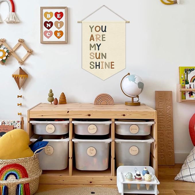 Nursery Decor,You Are My Sunshine Positive Affirmation Kids Wall Art Canvas Banner Wall Hanging Pennant Flag Canvas Banner for Playroom Classroom Baby Kids Bedroom 15x11in