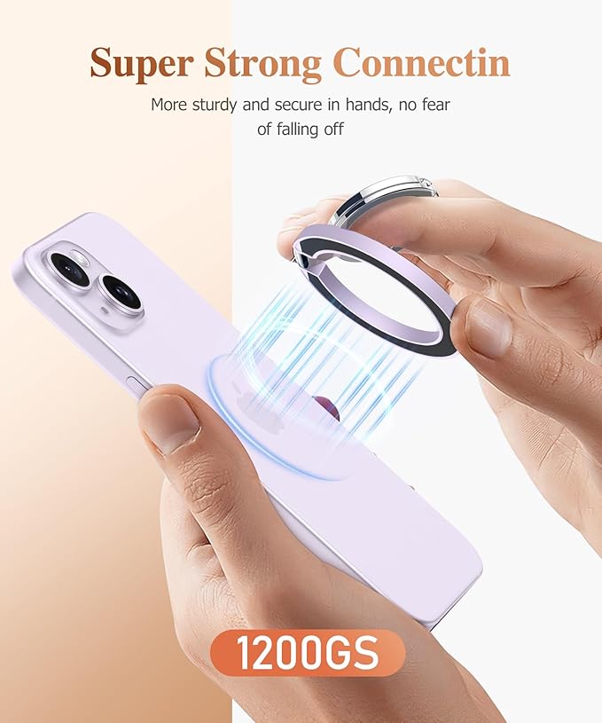 GVIEWIN Magnetic Phone Ring Holder, Compatible with MagSafe Phone Grip with Adjustable Stand, Magnet Phone Ring Kickstand for iPhone 17/16/15/14/13/12 Pro Max Plus Air/Other Phones (Lilac)