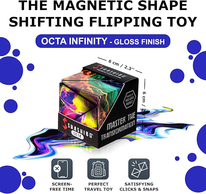 Shashibo Octa Shape Shifting Box - STEM Fidget Toy with Ultra Strong Magnets, Perfect Sensory Gift for Kids, Teens, and Adults – Pairs w/All Shashibo Cubes (Infinity)