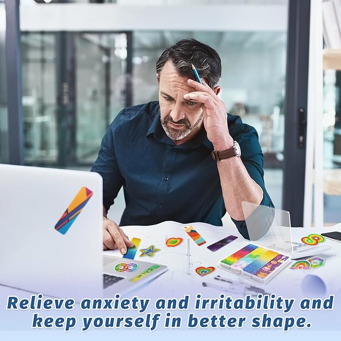 48 Pieces Unique Sensory Stickers for Anxiety Relief Items - Sensory Strips with Storage Box - 2 Textured Surface Fidget Strips for Office & Classroom Desk - Relieve Adult & Teen Stress