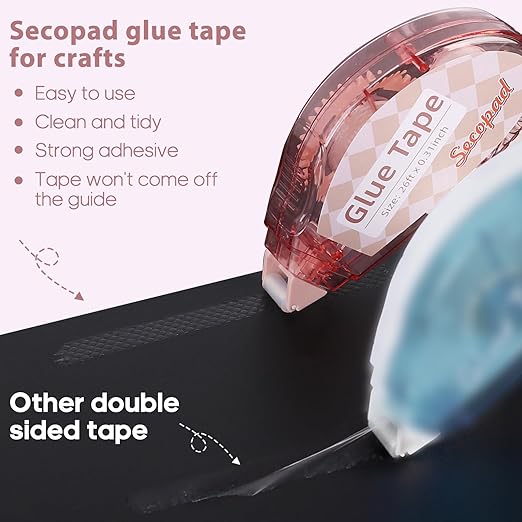 Scrapbook Tape, 6 Pack Double Sided Tape Roller for Crafts, Adhesive Glue Runner Scrapbooking Supplies Journaling School Office Supplies for Kids and Adults, 0.3IN x 26FT