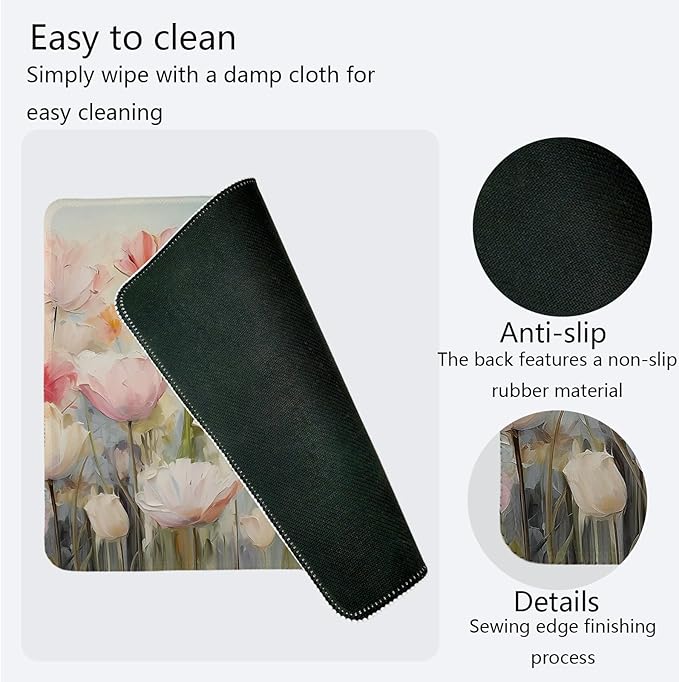 Spring Floral Mouse Pad,Tulip Flower Mouse Pads,Girly Desk Mat,Pretty Cottagecore Flower Desk Mat for Home Office Dorm Desktop Decor,10.2x8.3Inch