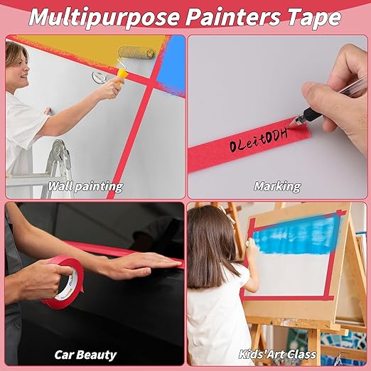 15 Rolls Red Painters Tape Bulk 1 inch x 825 Yards, Painters Masking Tape No Residue Wall Painting Tape Artist Tape Trim Edge Finishing Tape for Wall Painting Decoration DIY Supplies