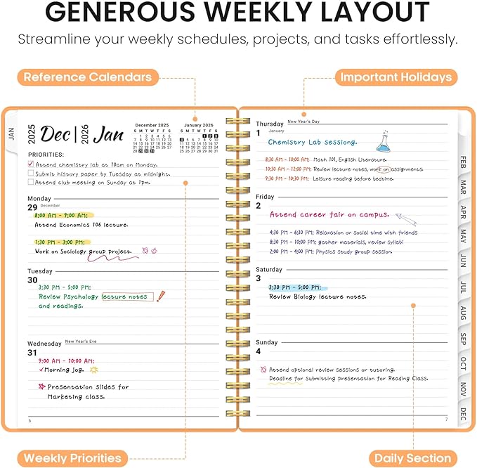 2026 Planner, Weekly and Monthly Calender Planner, Jan 2026 to Dec 2026, Hardcover 2026 Calendar Book with Tabs & Inner Pocket, Office Home School Supplies for Women & Men - A4 (8.5" x 11"), Bright Orange