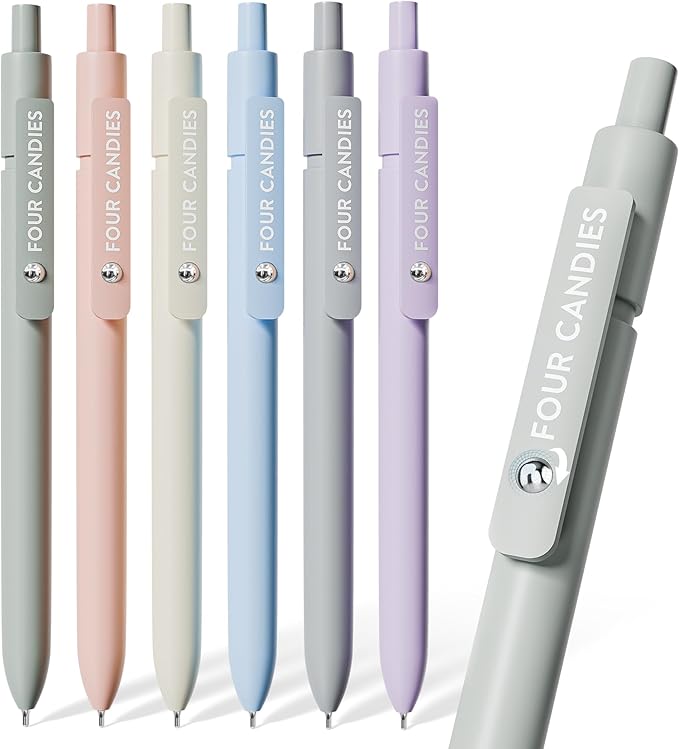 Four Candies Gel Pens, 6 Pcs 0.5mm Quick Dry Black Ink Pen Fine Point Smooth Writing Unique Pen, Office Home School Supplies Essentials Pretty Girl Cute Pens, Gifts for Women(Morandi)