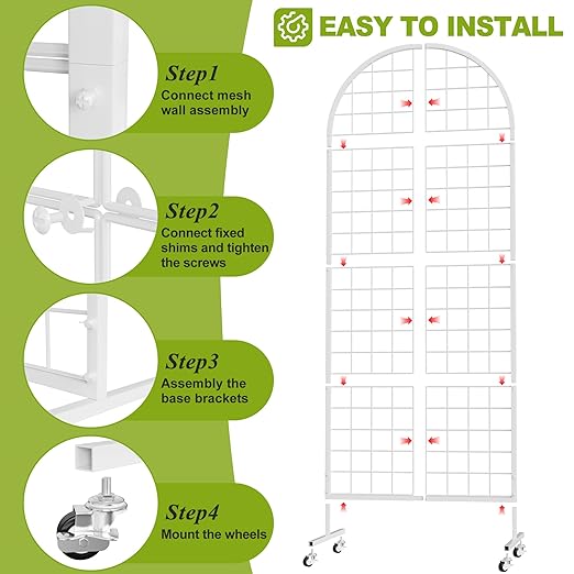 Grid Wall Panel 1PCS Display Stand 2' x 5.2' FT White Grid Wall Panels Movable Retail Display Racks Floorstanding Gridwall Heavy Duty with Wheel for Art Craft Photo Displays Fair Trade Show