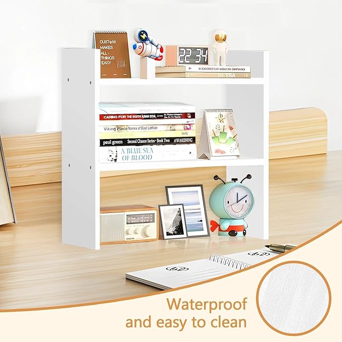 Wood Desk Organizer - Small Desk Shelf, 2 Tier Desktop Bookshelf for Workspace Organizers Dorm, White Desktop Shelf Organizer