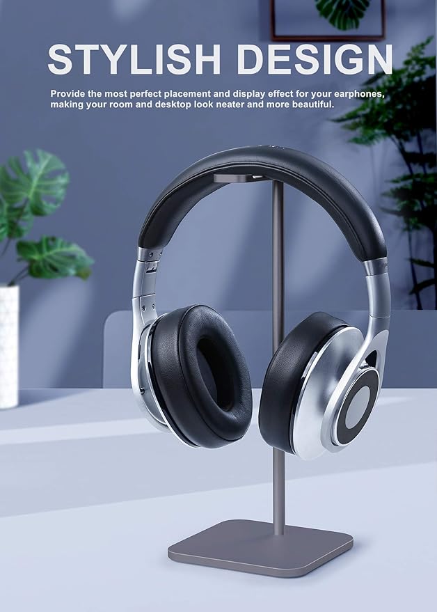 MHQJRH Aluminum Headphones Stand Holder, Suitable for Headphone Display Stands of All Gaming headsets and Wireless Headset Sizes (Space Gray)