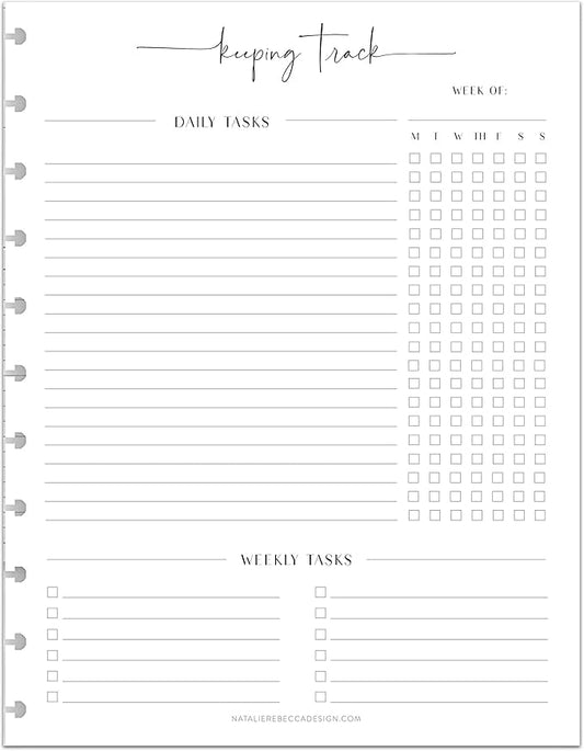 BetterNote Keeping Track Refill Pages for Discbound Notebook, Habit Tracker, Fits Disc TUL, Daily Weekly To Do, Happy Planner, ARC, Levenger Circa, Talia (Modern- 6 months, 11-Disc, 8.5"x11")