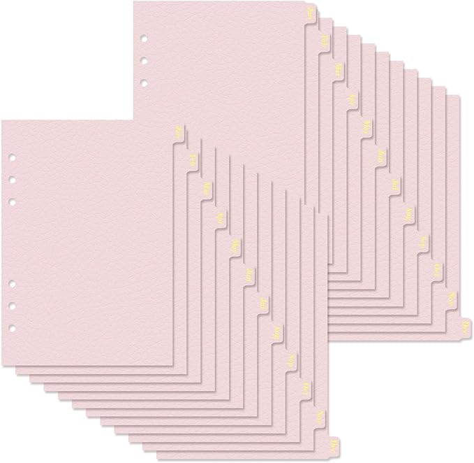 Koqye Leather Textured A5 6-Ring Binder Dividers with 12 Monthly Tabs, Pink Paper Index Page Separators for Planner/Organizer (2 Set - 12 Monthly Tabs)