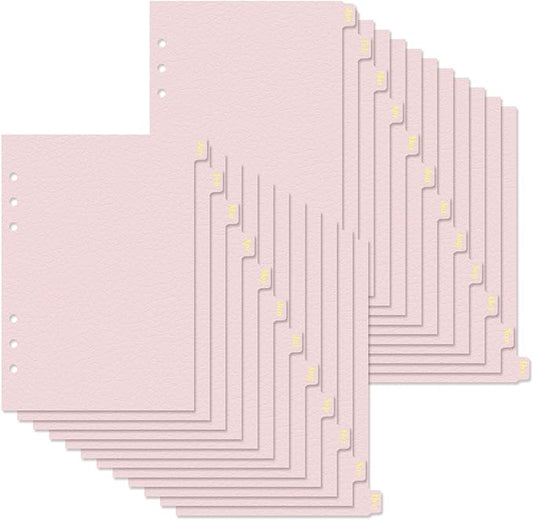 Koqye Leather Textured A5 6-Ring Binder Dividers with 12 Monthly Tabs, Pink Paper Index Page Separators for Planner/Organizer (2 Set - 12 Monthly Tabs)