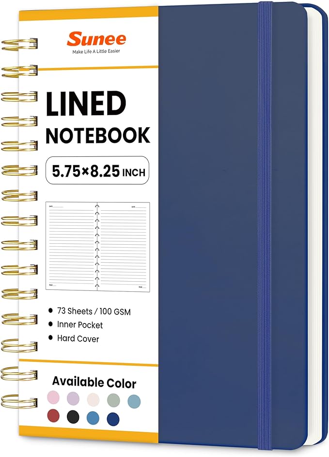 SUNEE Journaling Notebooks, A5 Lined Spiral Notebook for Women, 146 Pages College Ruled Hardcover Notebook for Work, Note Taking, Journaling and Office School Supplies, A5 - Navy Blue