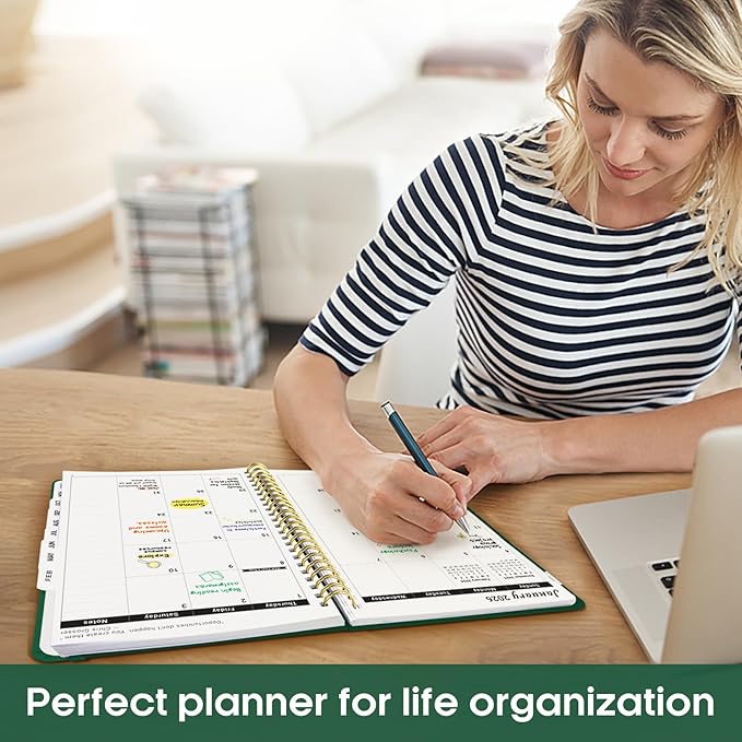 2026 Planner, Weekly and Monthly Calender Planner, Jan 2026 to Dec 2026, Hardcover 2026 Calendar Book with Tabs & Inner Pocket, Office Home School Supplies for Women & Men - A5 (6.3" x 8.5"), Dark Green