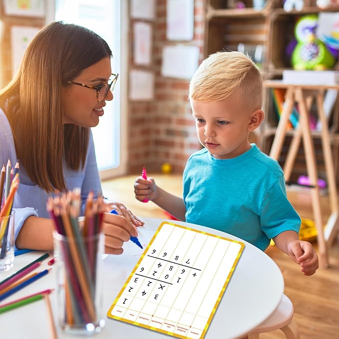12 Pack Math Manipulatives Whiteboards 9x12inch Long Division Dry Erase Board Double Sided Multi-Digit Computation Math Learning Practice Lapboard Educational Tool for Classroom School Kid Student