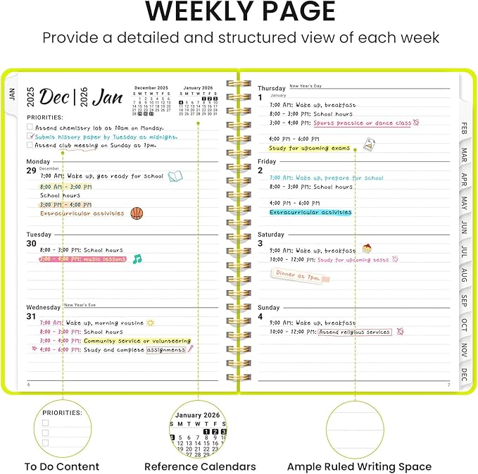 2026 Planner, Weekly and Monthly Calendar Planner, January 2026 - December 2026, Hardcover 2026 Calendar Book with Tabs For Women & Men, Inner Pocket, Spiral Bound, Perfect for Office Home School Supplies - A4 (8.5" x 11"), Lemon Yellow