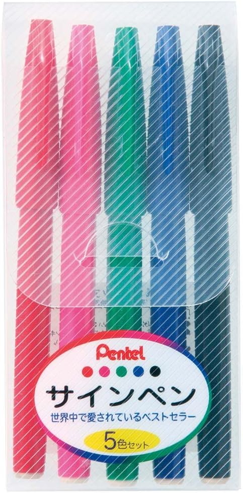 Pentel S520-5 Water Based Pen Set Sign Pen, Set of 5