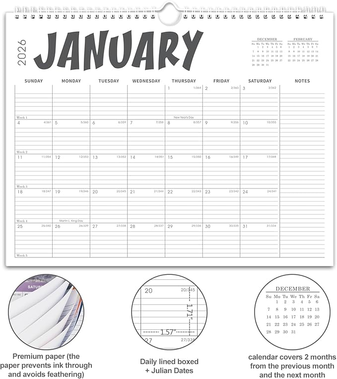 2026 Calendar , 2025-2026 Calendar Wall from Jul. 2025 to Dec. 2026, 14.7" X 11.5" Paper Monthly Planner Wall Hanging Calendar with Thick Paper for Office Home Planning & Organizing (wall calendar B)