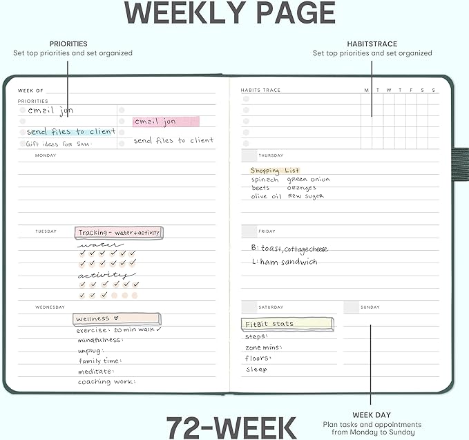And Per Se Undated Planner – A5 Leather Hardcover Weekly & Monthly Goal Planner for 72 Weeks (1.5 Years) – with Goal & Habit Tracker (Forest Green)