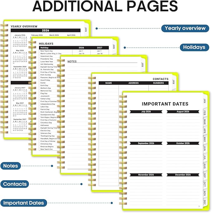 2026 Planner, Weekly and Monthly Calender Planner, Jan 2026 to Dec 2026, Hardcover 2026 Calendar Book with Tabs & Inner Pocket, Office Home School Supplies for Women & Men - A4 (8.5" x 11"), Lemon Yellow