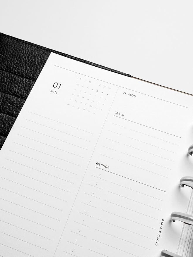 Cloth & Paper 2026 Daily Planner Inserts - Monday Start | Personal Size 3.75 x 6.75 | Minimalist Agenda Refills | 2 Days Per Page | 6 Ring Planner Refills for Daily Organizers | Heavyweight Paper