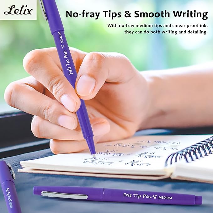 Lelix Felt Tip Pens, 60 Purple Pens, 0.7mm Medium Point, Felt Tip Markers Pens for Journaling, Writing, Note Taking, Planner, Perfect for Art Office and School Supplies