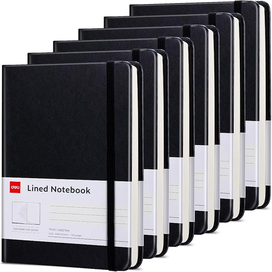 deli 6 Pack Black Lined Journal Notebook for Work, Moleskine Notebooks, A5 (5.5"x8.3"), 160 Pages Hardcover Journaling Notebooks, Black College Ruled Notebooks for Notes-taking/Work/Travel