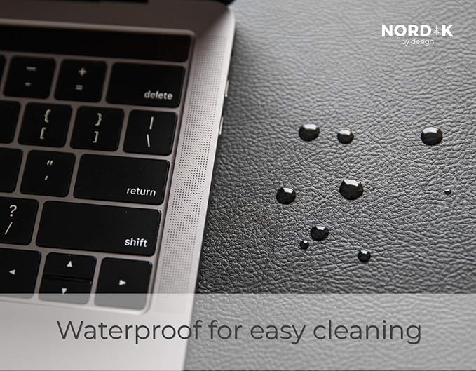 Nordik Leather Desk Mat Cable Organizer - Pebble Black 35 X 17 inch - Premium Mouse Mat - Felt Vegan Leather Desk Pad Protector - Desk Blotter Matt Keyboard - Large Desk Matt for Desktop Computer