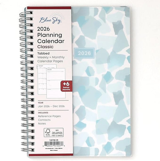 Blue Sky 2026 Weekly and Monthly Planner Calendar, January 2026 - December 2026, 5" x 8", Flexible Frosted Cover, Laminated Tabs, Durable Twin Wire Binding, Amitza