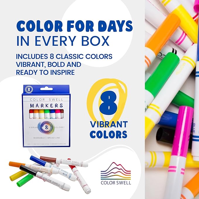Color Swell Washable Bulk Markers 72 Packs 8 Count Vibrant Colors 288 Total Markers Bulk Perfect for Teachers, Kids and Classrooms
