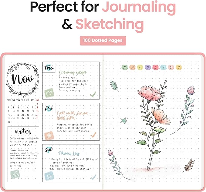 Taja Dotted Journal Notebook for Women & Men, Hardcover Leather Journal for Writing, A5 Dotted Journaling Notebook for Work & Sketching, Perfect for Office School Home Supplies, 160 Pages, Pink