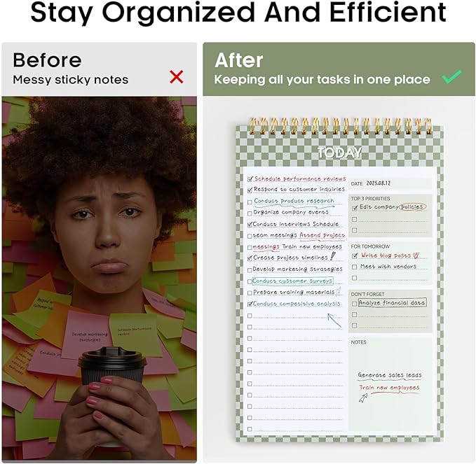 To Do List NotePad, Aesthetic To Do List Notebook for Work With 52 Sheet For Daily Tasks and Goal Setting, Undated Daily Planner Perfect for Office, Home and School Supplies - Mint Checkered