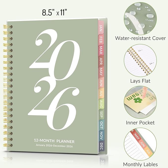 Forvencer 2026 Planner Weekly and Monthly, Jan - Dec 2026, 8.5” x 11”, Large Agenda Planner for Women, Aesthetic Calendar Planner with Spiral Bound, Month Tab, Flexible Cover for School Office, Purple