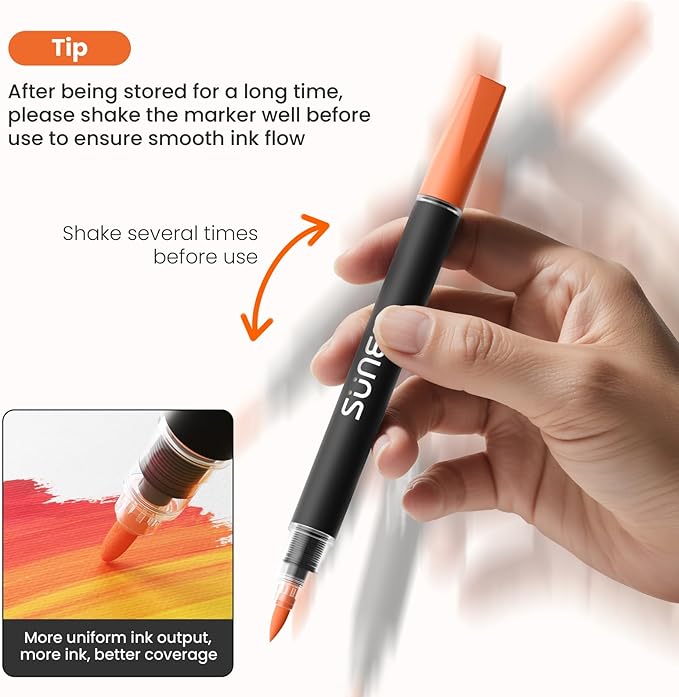 SUNEE 30 Colors Acrylic Paint Markers, Dual Tip Bullet & Brush Paint Pens with Automatic Ink Control System, Art Supplies for Adults & Teens, for Rock, Wood, Canvas, Glass Creative Projects