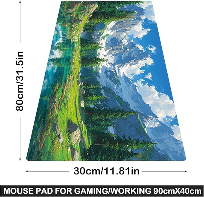 Nuxovilar Mountain Lake Large Mouse Pad Gaming Mouse Pad Polyester 11.8x31.4 Inches for Home, Studio, Office, Serene Decor for Nature Lovers