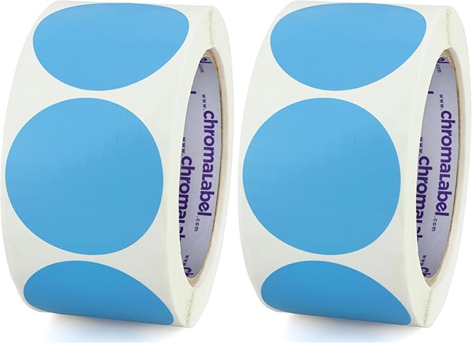 ChromaLabel 2 Inch Round Label Removable Color Code Dot Stickers, Inventory Label, 500 Labels per Roll, Light Blue (Pack of 2)