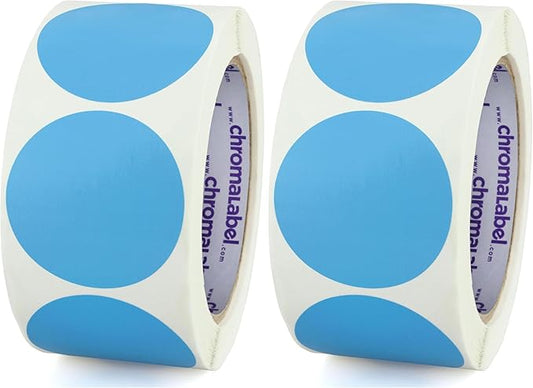 ChromaLabel 2 Inch Round Label Removable Color Code Dot Stickers, Inventory Label, 500 Labels per Roll, Light Blue (Pack of 2)