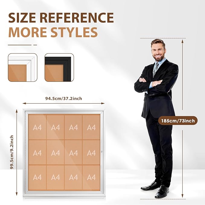 SWANCROWN Outdoor Enclosed Cork Bulletin Board Weatherproof Display Cases Tamperproof Notice Poster Memo Board with Aluminum Frame (Cork, 39x37 inches)