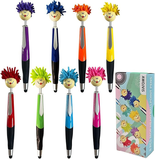 Pens,ballpoint pen,8pcs Mop Head Ballpoint Pens, Funny Mophea Topper Pen with Plush Hair Writing Click Pen Portable Cute Cartoon Multi-function Signing Pens Decor Gift for Office Home Adultes