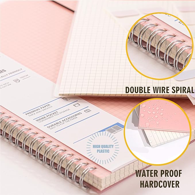 3 Pack Graph Notebook, 8.5 x 11 Inches Spiral Notebooks for Work, School and Journal with 110 GSM Graph Paper, Large Notebook with 80 Sheets/160 Pages, Hardcover Grid Paper Notebook