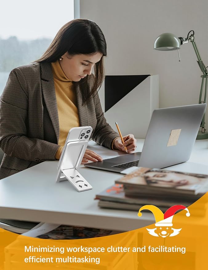 Phone Stand for Desk, Ultra-Thin Foldable Aluminum Phone Holder, Portable Travel & Office Cell Phone Stand Compatible with iPhone 17 16 15 14 13 12 Pro Max, Fits 3.7"-7" Devices, Silver