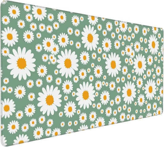 Extra Large Mouse Pads Daisy Flowers XXL Mousepad with Stitched Edges Spring Floral Print Non-Slip Rubber Base Computer Keyboard Pad Desk Mat for Home Office Desk Decor, 35.4" X 15.7"