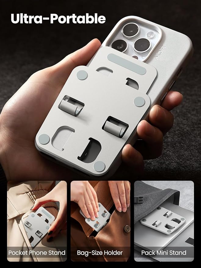 Phone Stand for Desk, Dual Folding Cell Phone Holder, Fully Adjustable Portable Mobile Phone Holder for iPhone 17 16 15 14 13 12 11 Pro Max Plus Air, Galaxy S25 S24, All Phones (Silver)