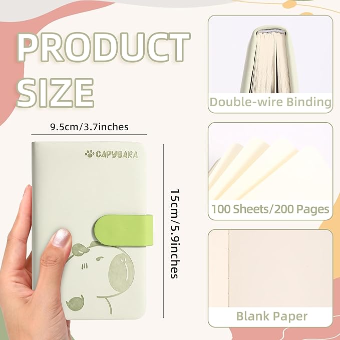 BOBO RABBIT Blank Journal Small Pocket Leather Notebook No Lines for Drawing Plain Sketch Book Cute Cartoon Capybara Unlined Journal for Travel Work School, 200 Pages, 3.7"X5.9"