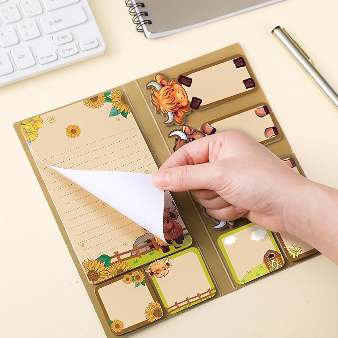 Highland Cow Sticky Notes Set Gifts for Women 8 Pack Cute Animals Decoration Office Desk Accessories for Christmas Home Students Teacher School Supplies