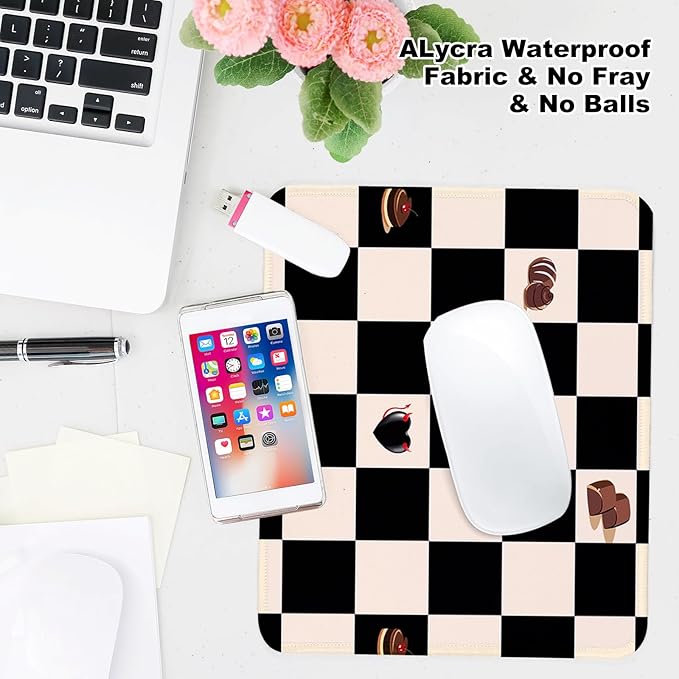 Square Mouse Pad with Non-Slip Rubber Base,Home Office Decoration Desktop Accessory, Laptop Mouse Pad for Office Laptops,9.4x7.8x0.12in(Black and White Checkered 2)