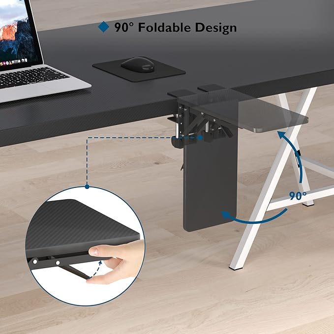 BONTEC Desk Extender Tray, 11.8"x5.9" Table Mount Arm Wrist Rest Shelf, 90°Foldable Elbow Support, Clamp on Computer Arm Rest for Desk, Office & Home Use, Durable & Easy to Install (Pack of 2)