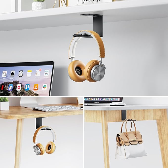 Headphone Stand Hanger,Headset Holder Mount,Hook with Strong Adhesive Tape for Headphones (H02-Black-1PCS)
